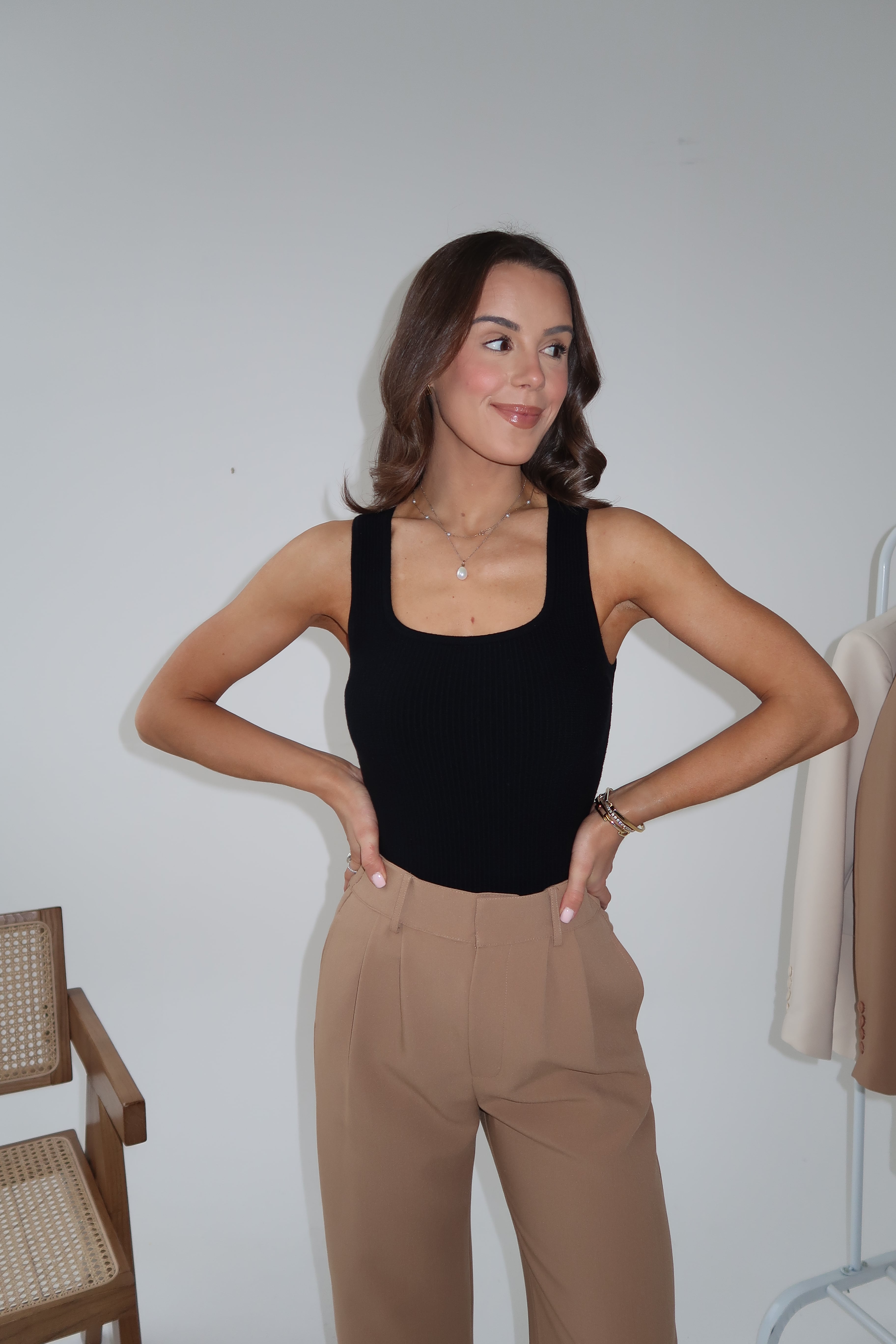 Ribbed square-neck vest